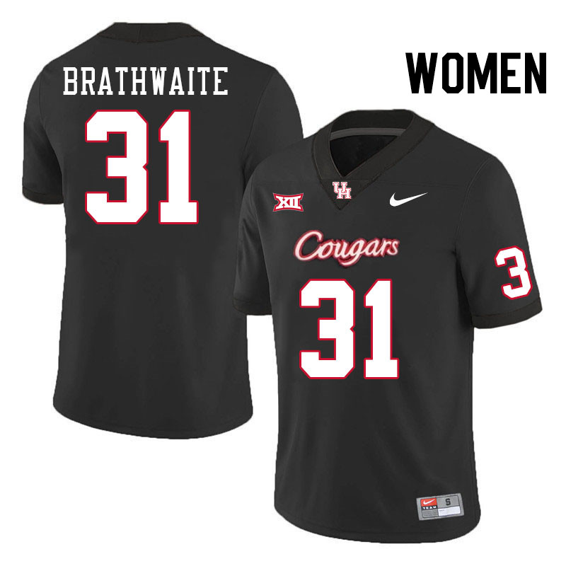 Women #31 Christian Brathwaite Houston Cougars College Football Jerseys Stitched-Black